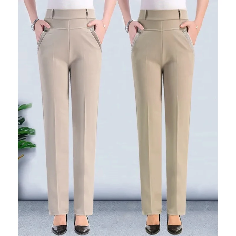 Middle Aged And Old Women Summer Pant Elastic High Waist Loose Straight Pants Mother Long Casual Thin Trousers 5XL W713