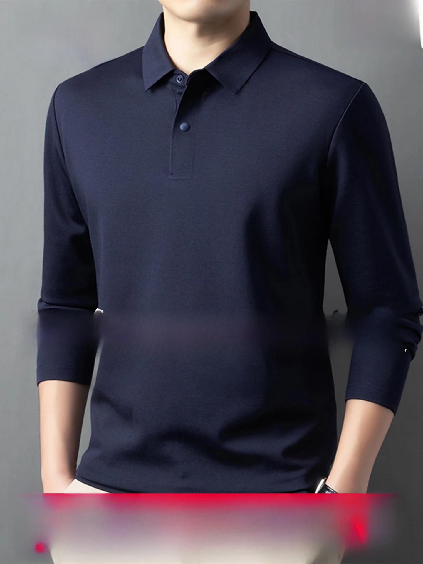Spring Autumn Long Sleeve  Shirt Men's Business Luxury Wool Blend Collared T-Shirt Middle Age Dad Top Quality Material