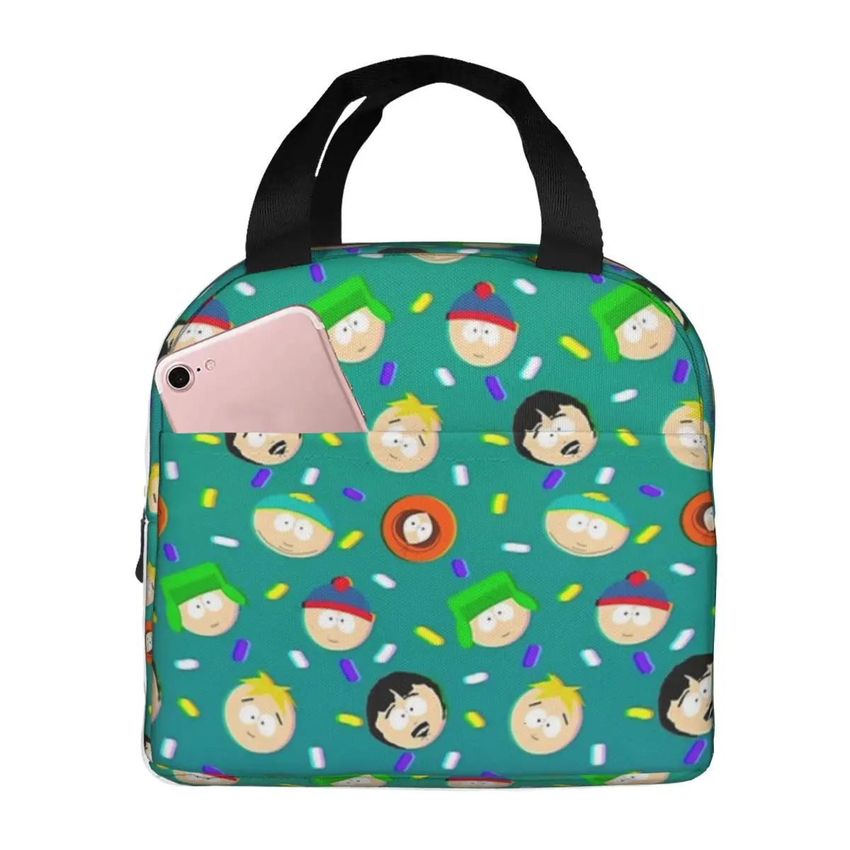 South Park Pattern Lunch Bags Insulated Bento Box Portable Lunch Tote Resuable Picnic Bags Cooler Thermal Bag for Woman Kids