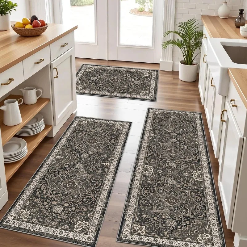 Imitation Cashmere Kitchen Crystal Cashmere Carpet Floor Mat Non-slip Machine Washablecarpet Retro Suitable for Corridor Laundry