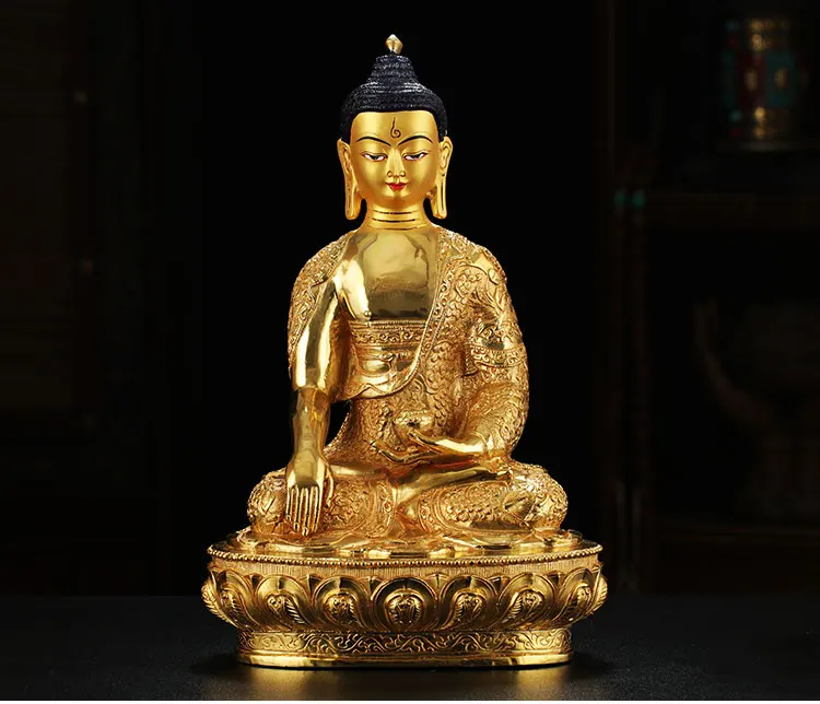 Wholesale 31CM large -Buddhism HOME family hall lobby  Tibetan Nepal Sakyamuni Buddha gilding brass statue