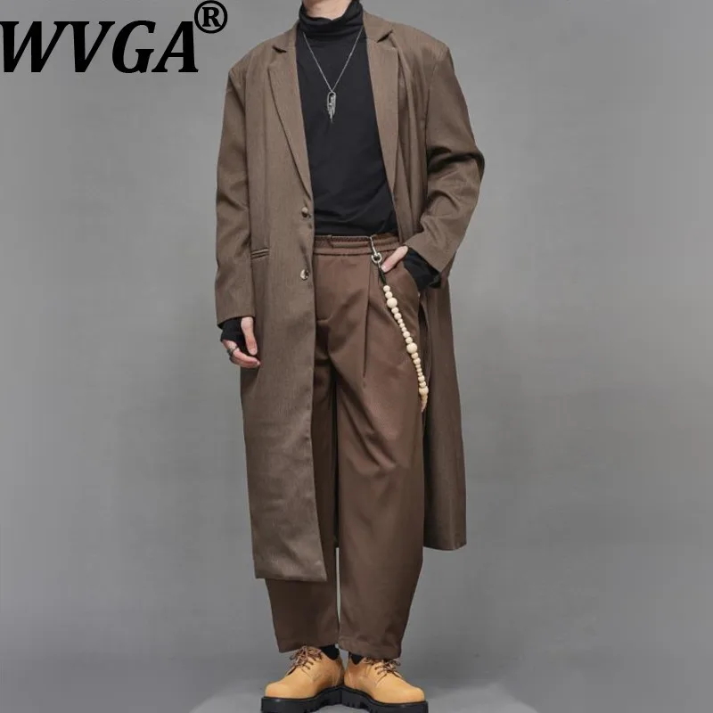 

WVGA Autumn Winter New Man Tide Chinese Style Yamamoto Turn-Down Collar Long Trench Coat Niche Chic Casual Jacket Ins Y2K W14073