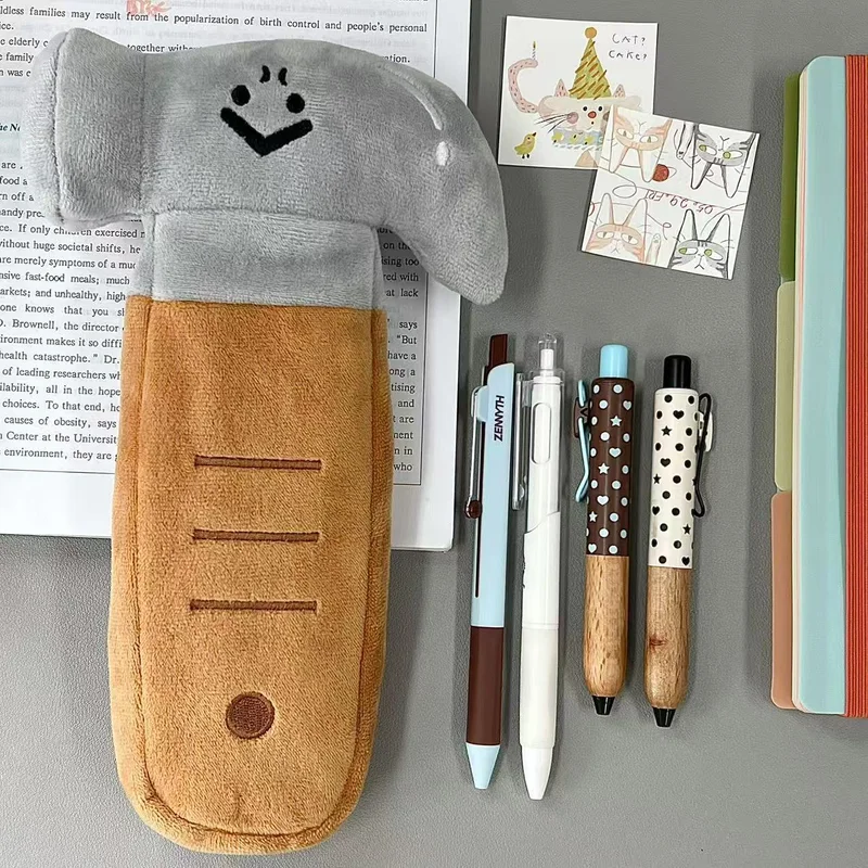 Fun Plush Hammer Shaped Pen Bag Large Capacity Zipper Pencil Case Portable Stationery Storage Pouch for Teen Students
