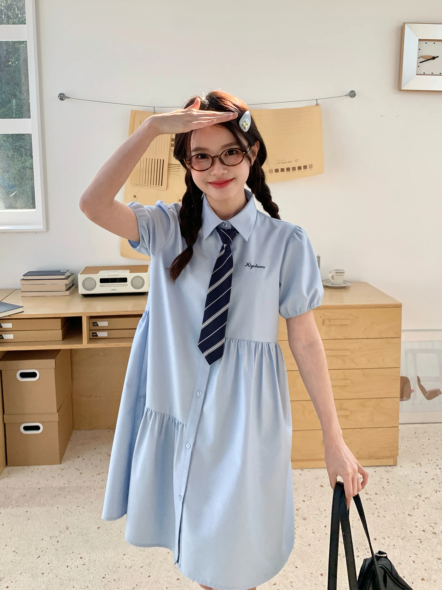 

Tokyo Seasonal Record JK Summer New Light Blue Short Sleeve Dress Design Sensation Sweet Youthful Skirt for Young Girls