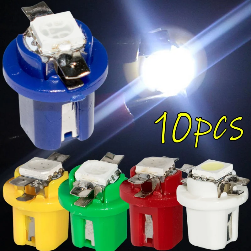 10Pcs T5 B8.5d LED Light Cars Interior Lamp Accessories Speed Lights Bulb Dashboard Side Switch Lamps 12V Instrument Signal Lamp