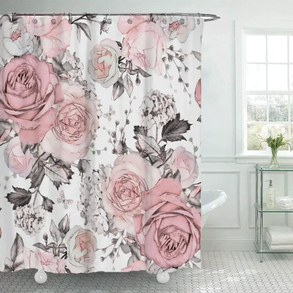 Floral Shower Curtains for Bathroom Flower Watercolor Plant Leaves Bathroom Curtain Home Decor Washable Bathroom Accessories Set