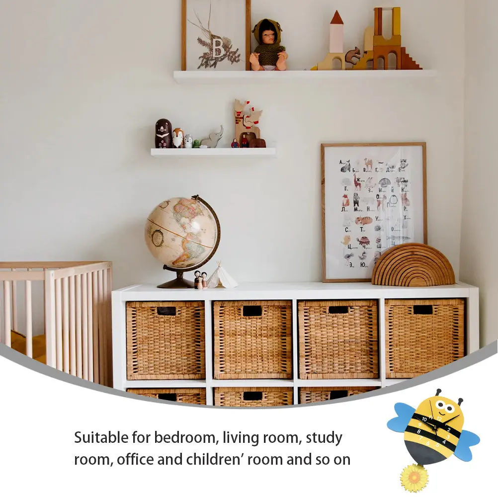 

Настенные часы в скандинавском стиле с мультяшным изображением пчелы, бесшумные, без тикания, с высокоточным механизмом, легко читаемый дисплей для кабинета, спальни, гостиной