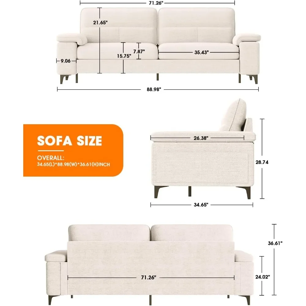 "Sofá contemporáneo de 2 plazas con asiento profundo, cojín de 8 pulgadas y reposabrazos convertible para comodidad en la sala de estar"