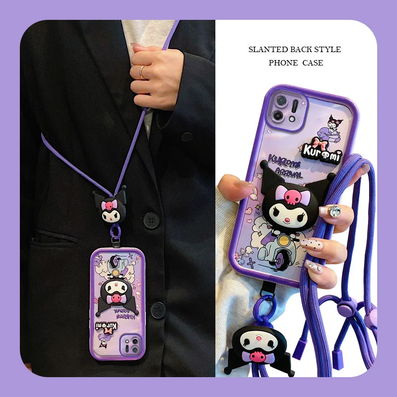 Crossbody Phone Case For Samsung Galaxy A02S A03S A04S A05S A12 A13 A14 A15 5G Cartoon Hello Kitty Kuromi Bear Toy Strap Cover