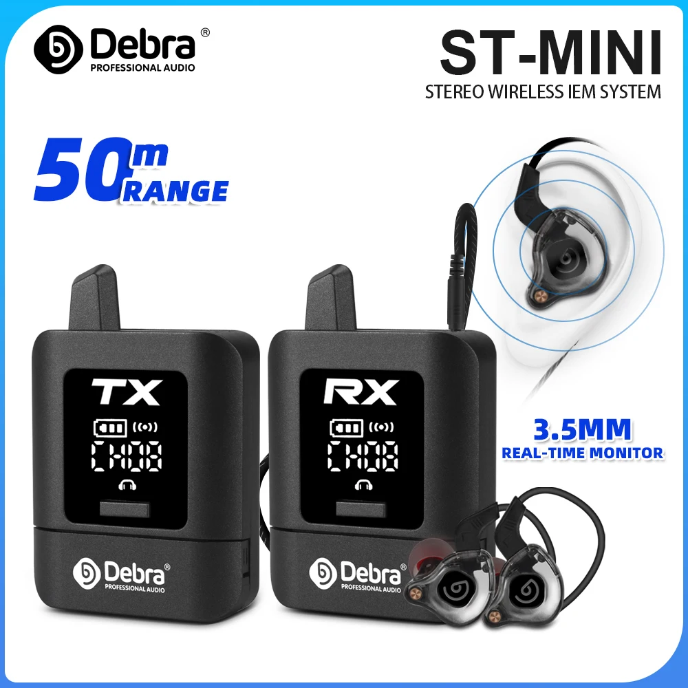 Debra ST-MINI stereo draadloos in-ear monitorsysteem, 2.4G digitale signaaloverdracht, voor live-uitzending, podiumprestaties