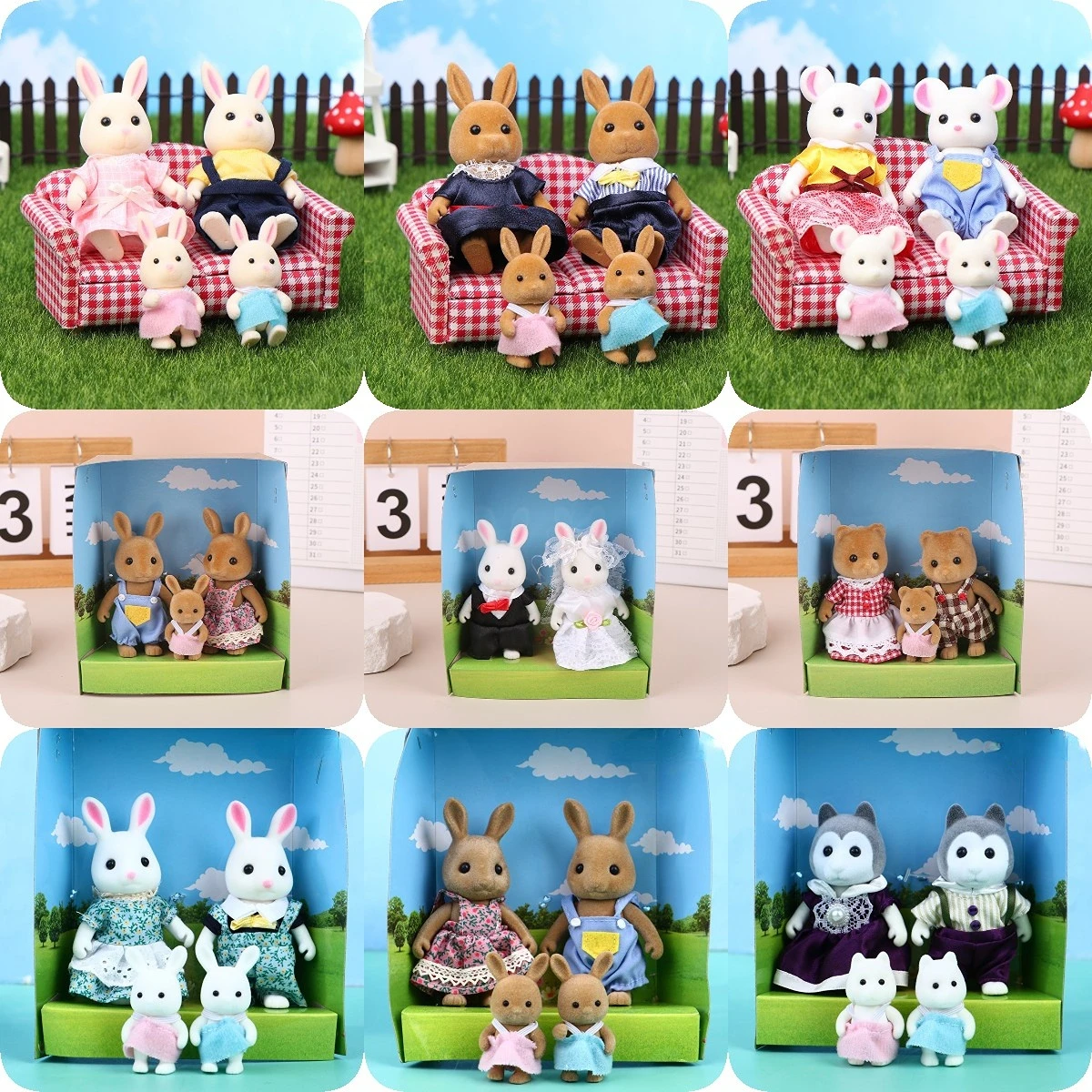 2/3/4PCS Simulation Forest Rabbit Bear Elephant Family Doll Dollhouse Figures Small Animal Dolls DIY Kids Pretend Play Toy Gifts