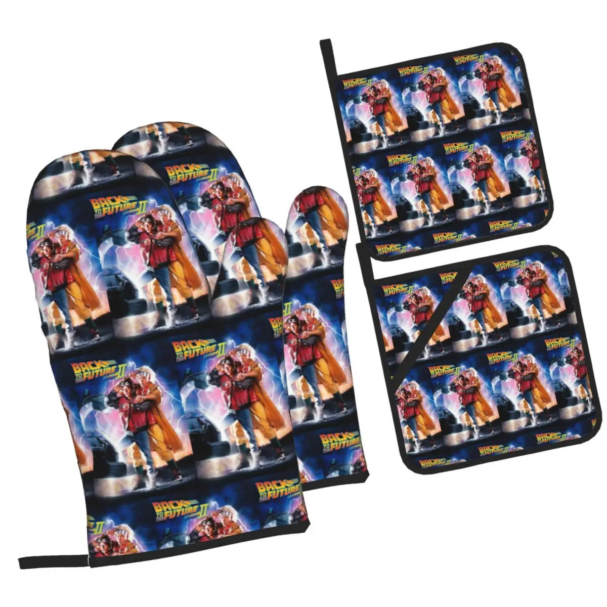 Back To The Future Oven Mitts and Pot Holder Sets of 4 for Baking Kitchen Cooking Grilling Resistant Non-Slip Gloves