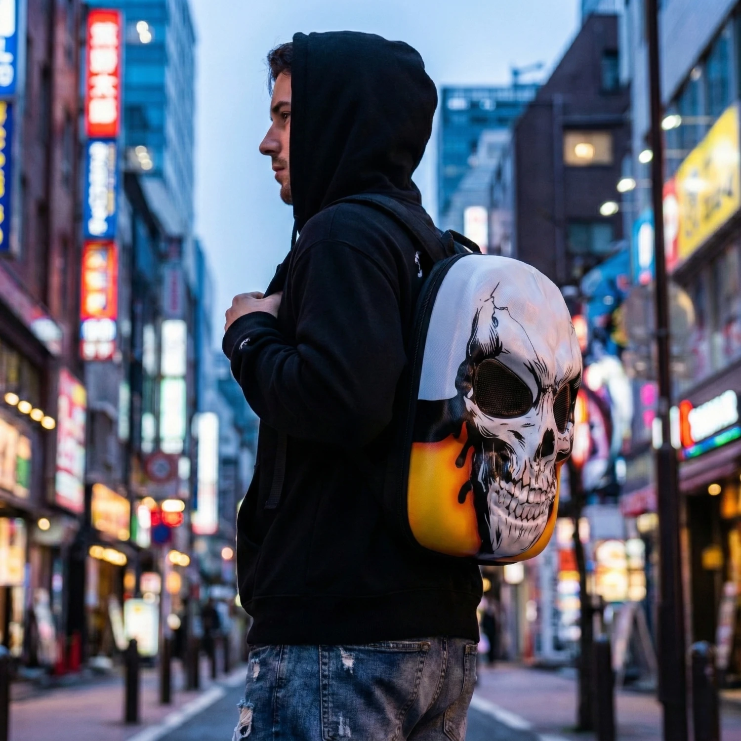 3D LED-schedelrugzak Motortas met harde schaal en programmeerbare ogen App-bediening Waterdichte ridderrugzak voor reizen