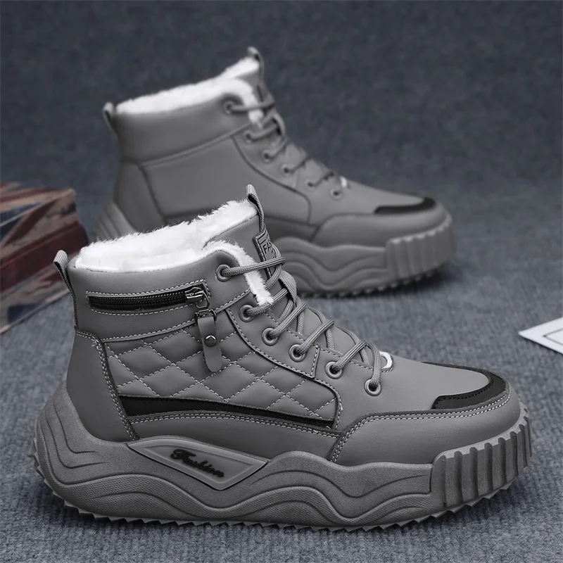 

Men's outdoor new comfort casual shoes winter high top plush fashion slip-resistant wear-resistant cotton work thick sole shoes