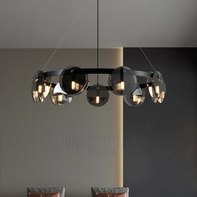 Modern Nordic Black Glass Pendant Light Living Room Dining Table Hanging Lustre Kitchen Island Lamp Indoor Decor Chandelier