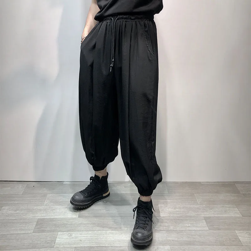 

Men's Haren Pants New Spring/Summer Dark Thin Harajuku Casual Baggy Plus Size Nine-Minute Pants