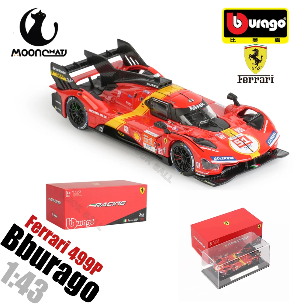 

Bburago 1/43 Ferrari 499P Lmh #51 Ferrari Car Model 2023 24h Le Mans Champion Ferrari Dust Cover Die Cast Baking Paint Toy Gifts