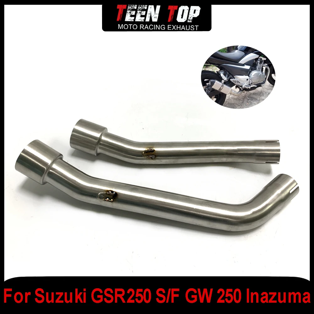 Motorcycle Exhaust 51mm Middle Link Pipe Dual For Suzuki GSR250 S/F GW250 Inazuma Exhaus Mid Connection Pipe Stainless Steel