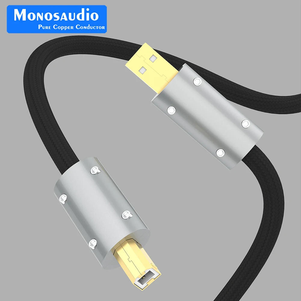 Monosaudio High Quality Sterling Silver USB Audio Cable Audiophile USB2 Pro A-B 5 Micro Gold Plated DAC Decoder Printer Data