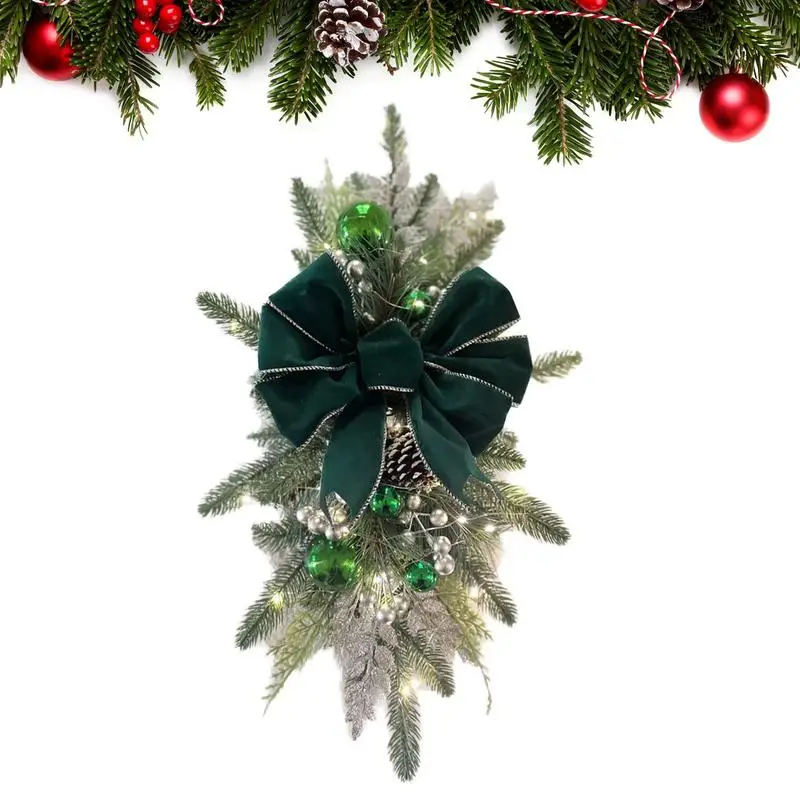 

Christmas Wreath With Lights Lighted Artificial Garland With 30 Led Lights Light Up Door Decor DIY Crafts Battery Operated