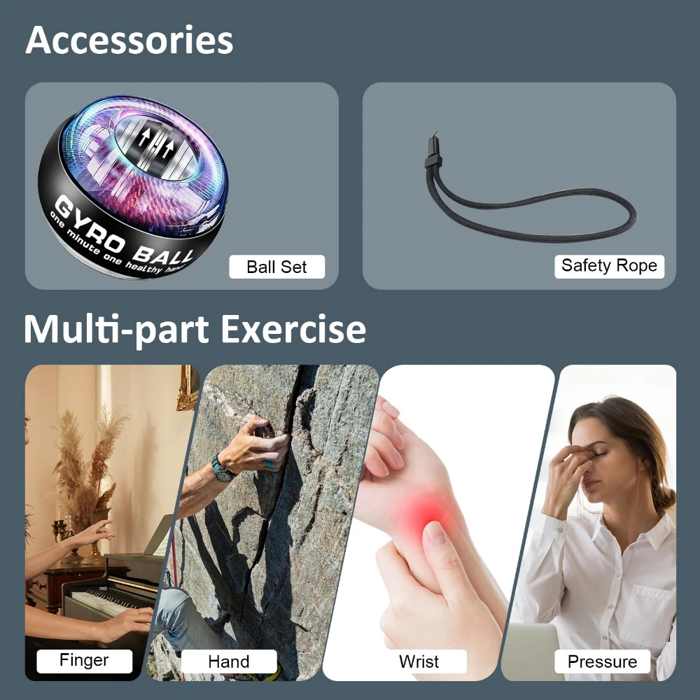 كرة قوة للمعصم، كرة بقبضة أوتوماتيكية، مقوية للذراع الجيروسكوبية، كرة يد للياقة البدنية المنزلية، تمرين الساعد ﻿