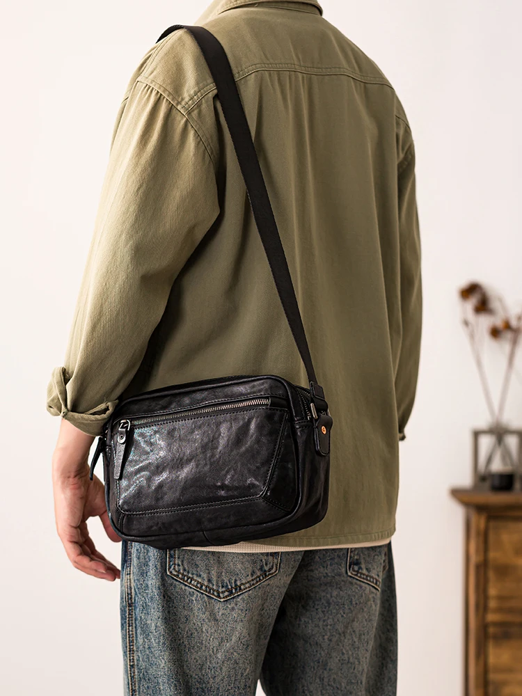 Fashion designers handmade genuine leather men's shoulder bag weekend party work cow leather teenagers tablets crossbody bag