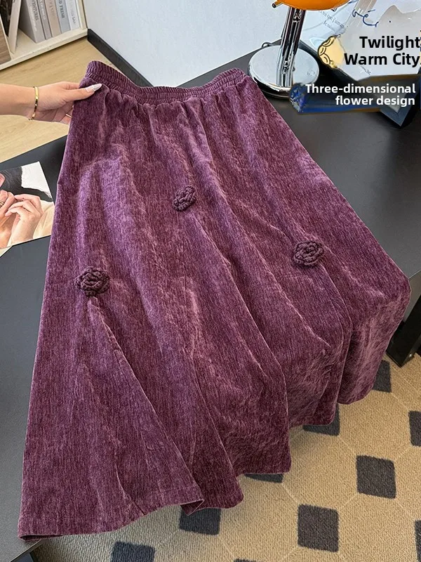 

Модная юбка А-силуэта с вышитыми цветами, эластичная талия, большие размеры, женская одежда, весна-осень, новинка