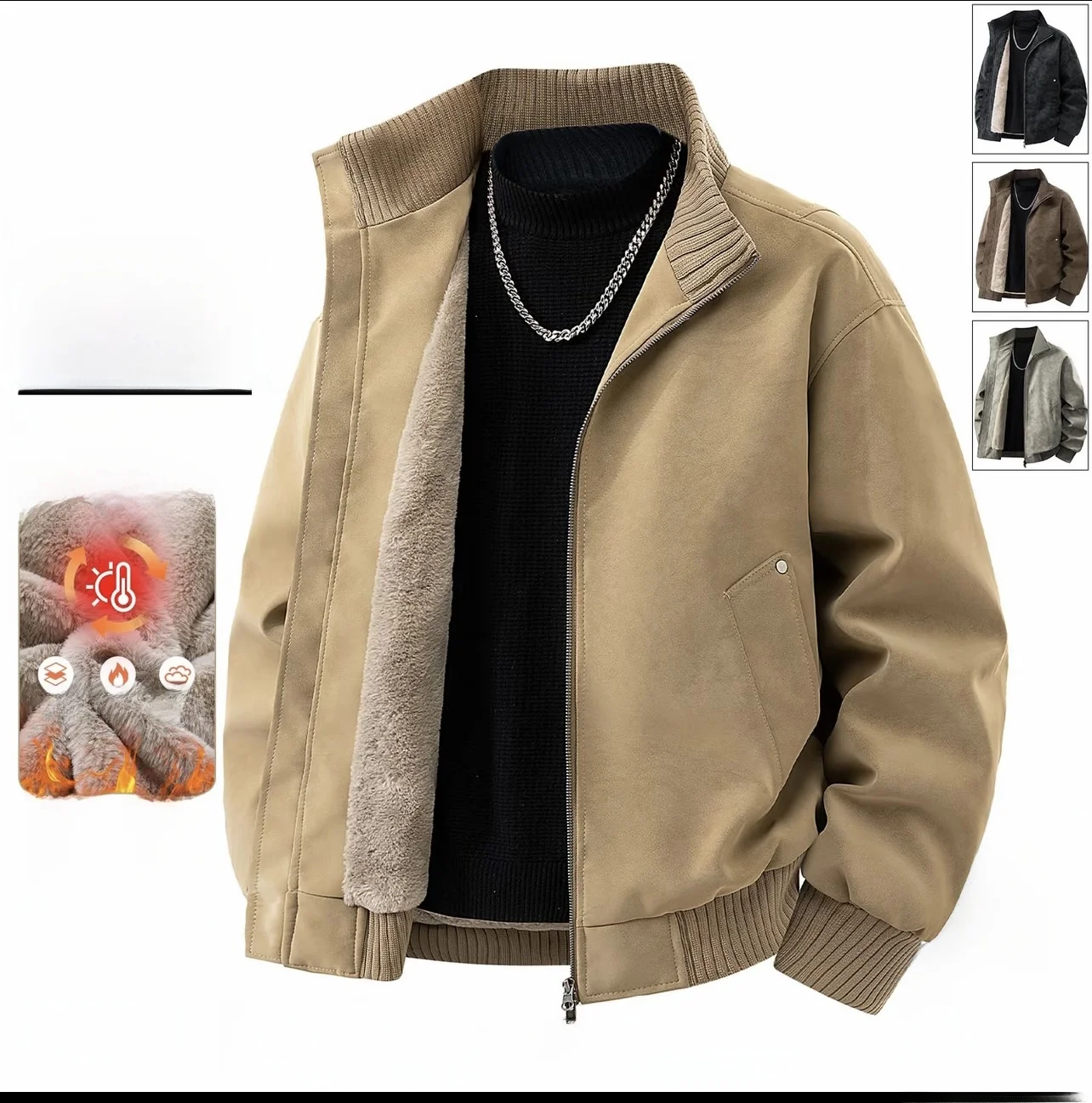 

Men's Jacket Outerwear Fleece Lined Thickened Casual Stand Collar Loose Leather Coat Autumn Winter Warm Color PU Leather