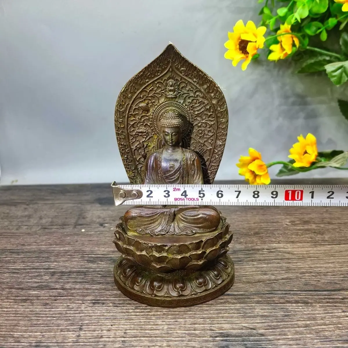 Fotografia 7: Estátua Antiga de Buda Sakyamuni do Budismo Tibetano, Escultura Religiosa para Decoração de Altar e Meditação em Casa