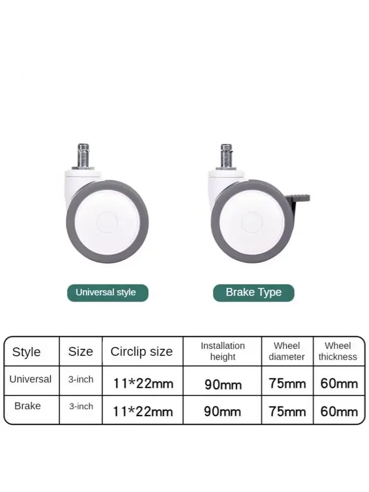 5 Packs 3 Inch Silent Office Chair Casters, Universal Swivel Wheels with Brake, Replacement Wheels for Computer Desk Boss Chair