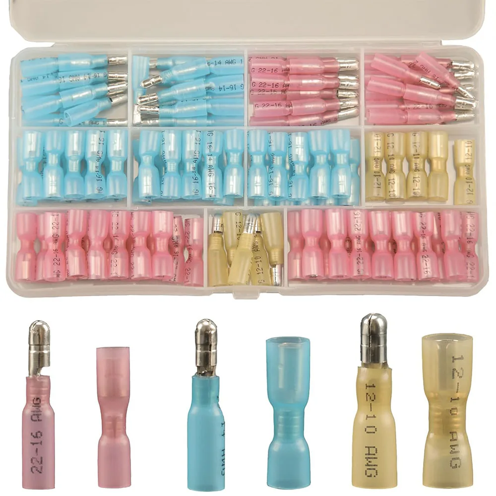 130pcs Heat Shrink Bullet Wire Connectors Kit, Waterproof Bullet Terminals Connectors Female & Male Wire Crimp Terminals