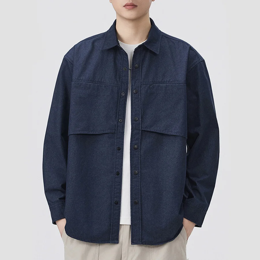 

Cityboy сращивание модная джинсовая рубашка-карго с длинными рукавами мужская свободная повседневная японская уличная одежда винтажные джинсовые рубашки мужские блузки