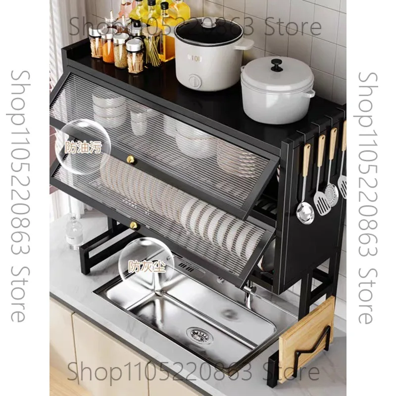 Kitchen Sink Shelf Dishwasher Sink Countertop Dust-proof Cupboard Storage Multifunctional Tableware Storage Drain Rack