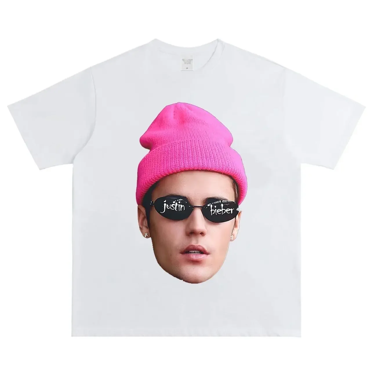 T-shirt a maniche corte girocollo in cotone pesante stampato American Justin Bieber estivo da uomo retrò sciolto mezza manica