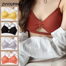 Women Threaded Cotton Bra Sexy Hollow Push Up Suspenders with Breast Pads Shock-proof Wire-free Comfortable Bra Underwear