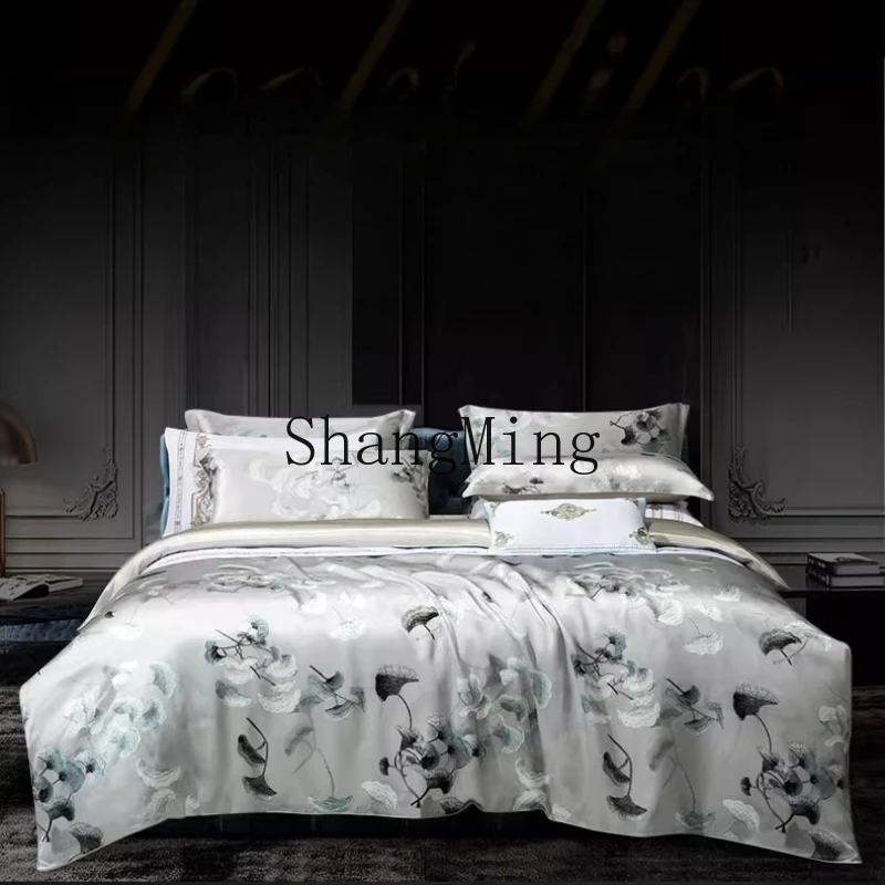 

ZYY double-sided silk four-piece bedding sleeping naked light luxury heavy silk quilt cover sheets