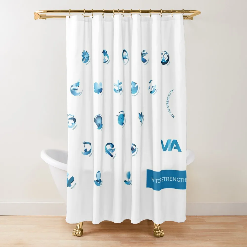 

VIA Character Strengths Icons and Titles Shower Curtain Funny Shower Set For Bathroom Waterproof Fabric Shower Curtain