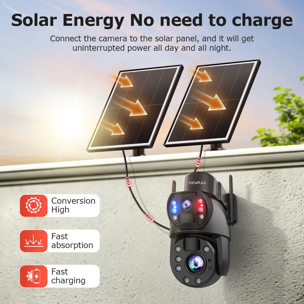 SHIWOJIA 60X AI Person Outdoor Camera 4G / Wifi Solar Powered with 14W Solar Panels 10MP Color Night Vision Wireless Garden CCTV