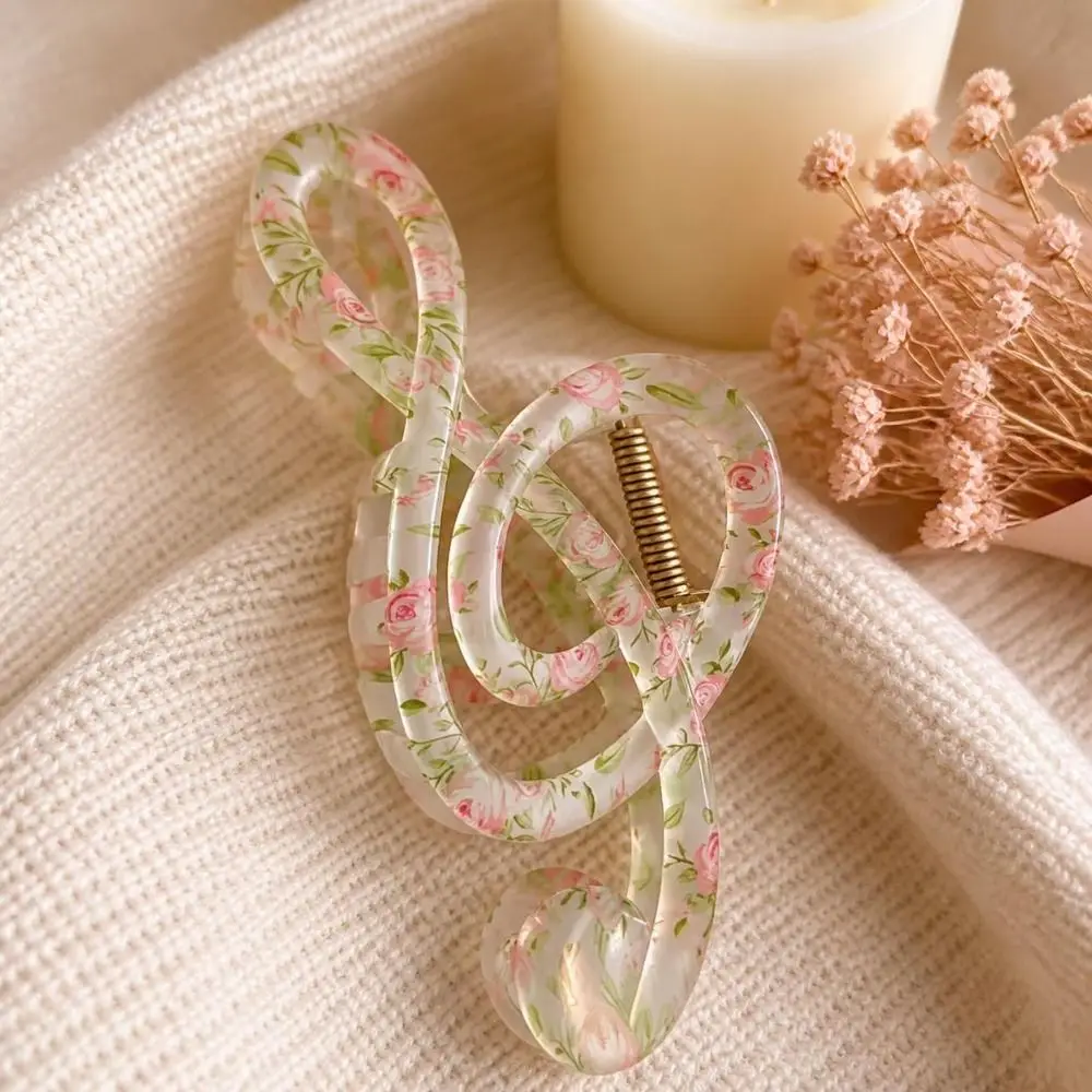 Matte Finish Music Note Hair Claw Clip Artistic Style Music Note Shape Shark Hair Clip Floral Pattern Floral Hair Claw Clip