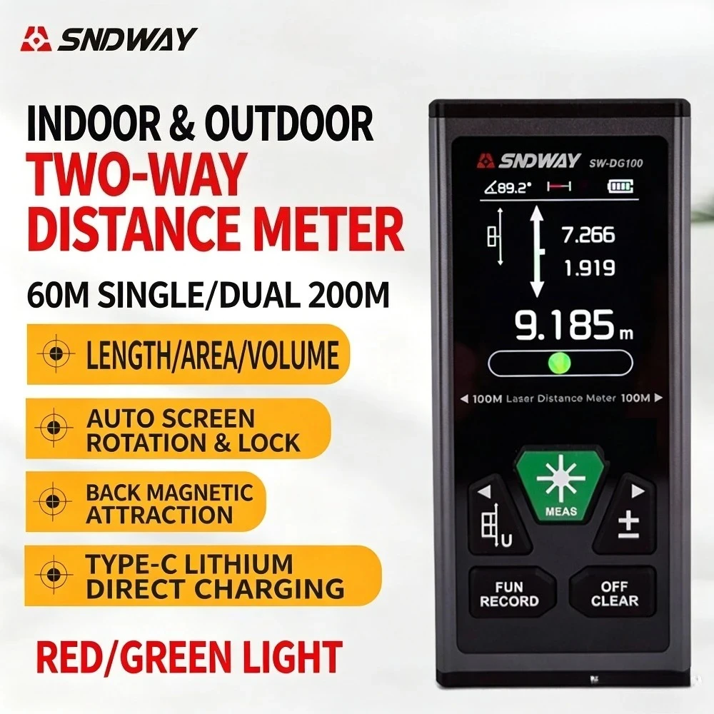 

SNDWAY SW-DR/DG Dual Way Laser Rangefinder Red Green 60M 100M Rechargeable Digital Distance Measuring Tool