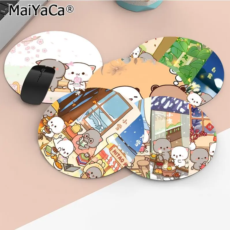 

Peach Mochi Cat Mousepad Round Custom Skin Office Computer Desk Mat Table Keyboard Big Mouse Pad Laptop Non-slip Accessories