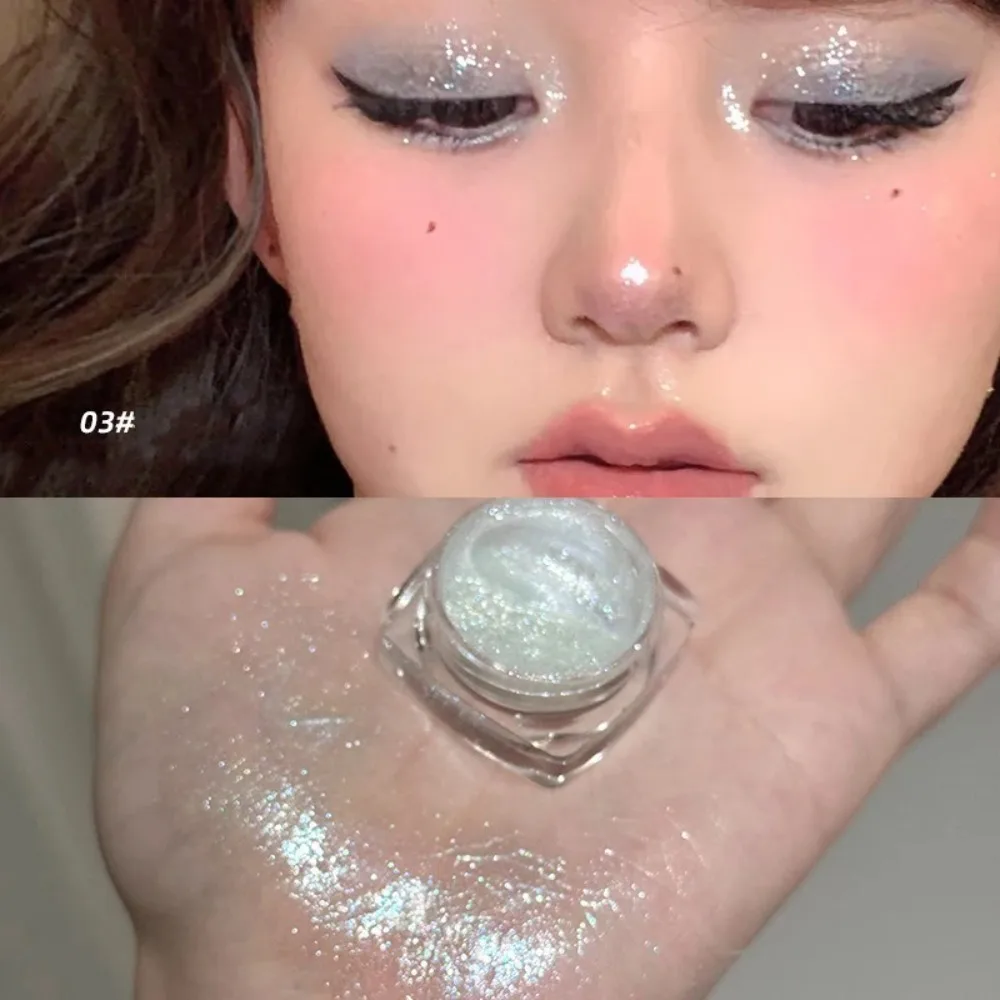 Silver White Highlighter Eyeshadow Jars Waterproof Sequins Glitter Gel Eye Shadow Shiny Silkworm Makeup Long Lasting