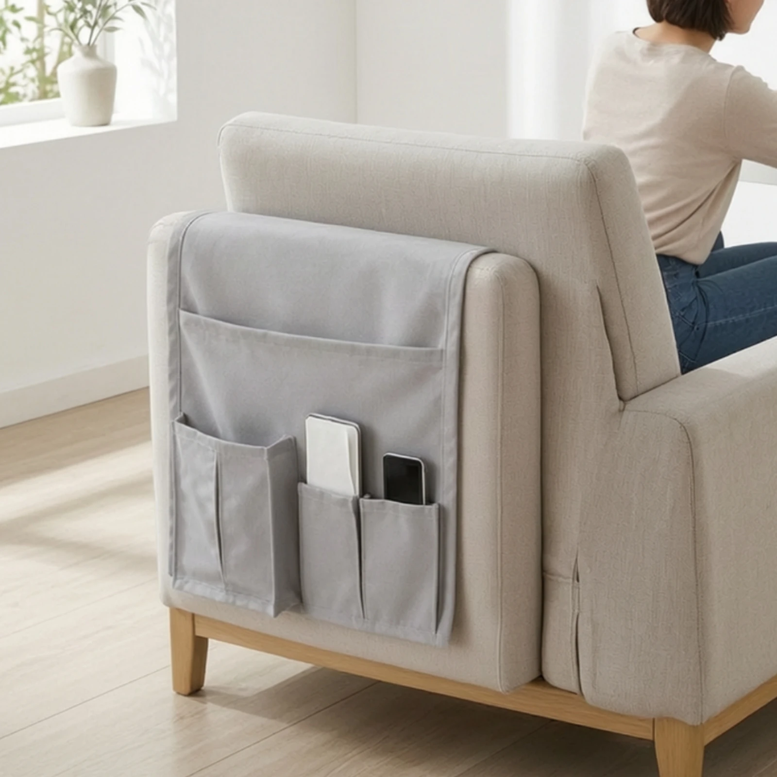 Sofa-Side Hanging Organizer Large Capacity Canvas Sofa Holder with Pockets over-Edge Hanging Pocket Organizer No-Installation