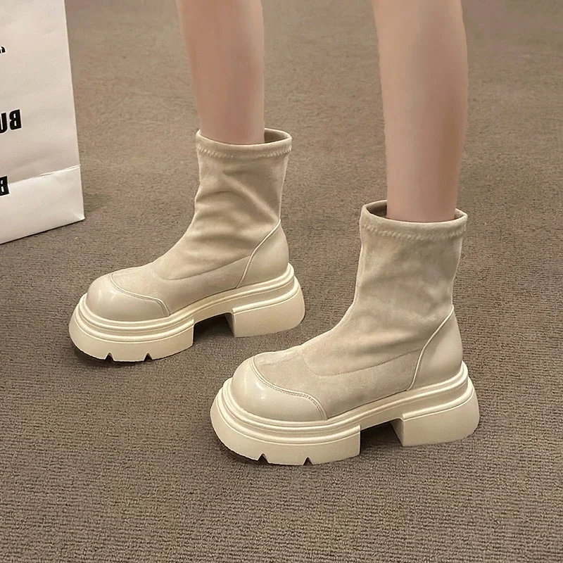 New Chunky Women Slim Short Boots Fashion Back Zippers Thick Heel Ankle Booties Autumn Winter Street Style Female Shoes