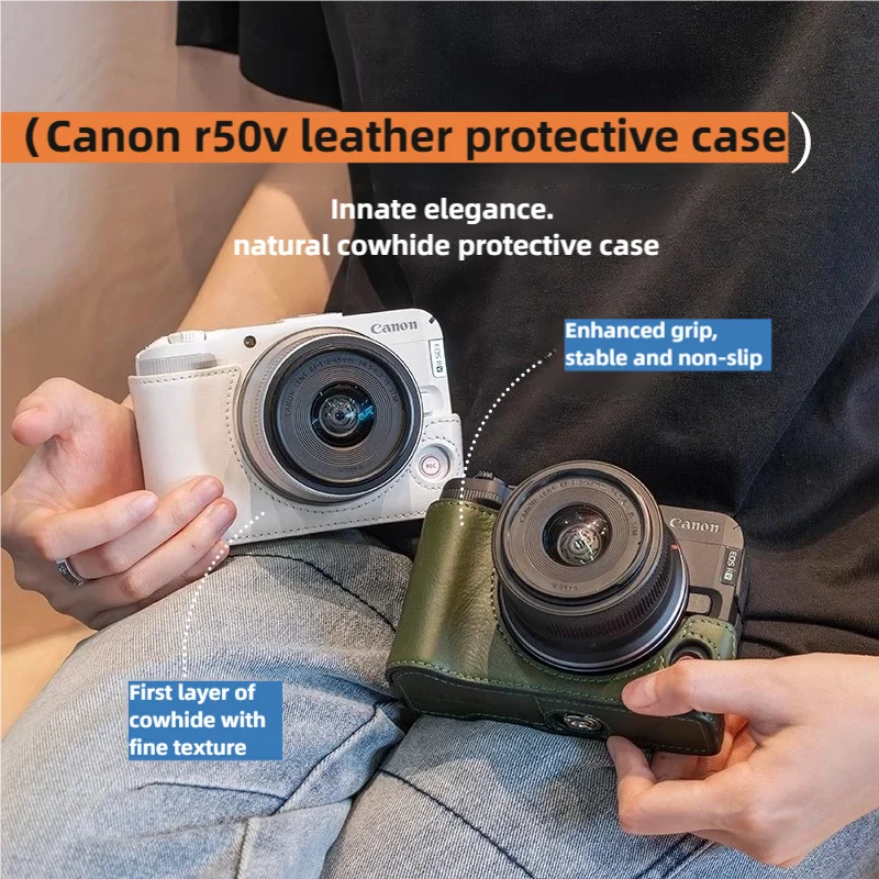 

НОВЫЙ чехол для камеры из натуральной кожи ручной работы для Canon R50V, защитный чехол с базовым чехлом, аксессуары для плечевого ремня