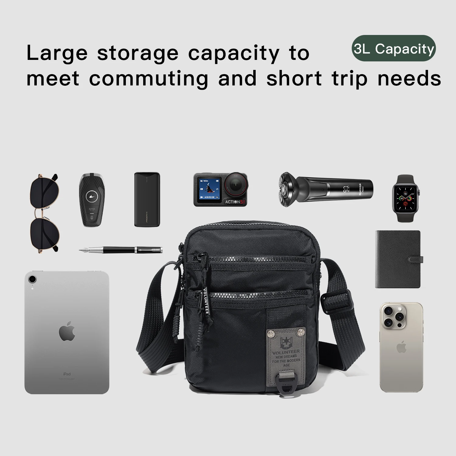 VOLUNTEER 3L Men's Crossbody Shoulder Phone Bag Casual Small Waterproof Bag Male Simple Oxford Cloth Sling Bag Men 1809-13