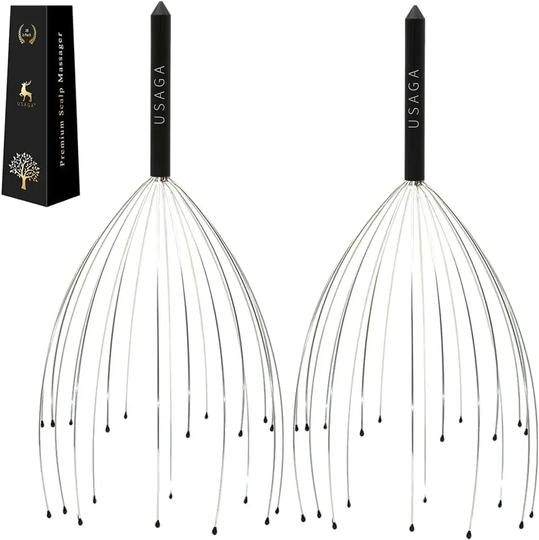 

Head Massager Scalp Massager 20 Fingers Head Scratcher, Stocking Stuffers Gift for Scalp Body Relaxing (Black & Black)