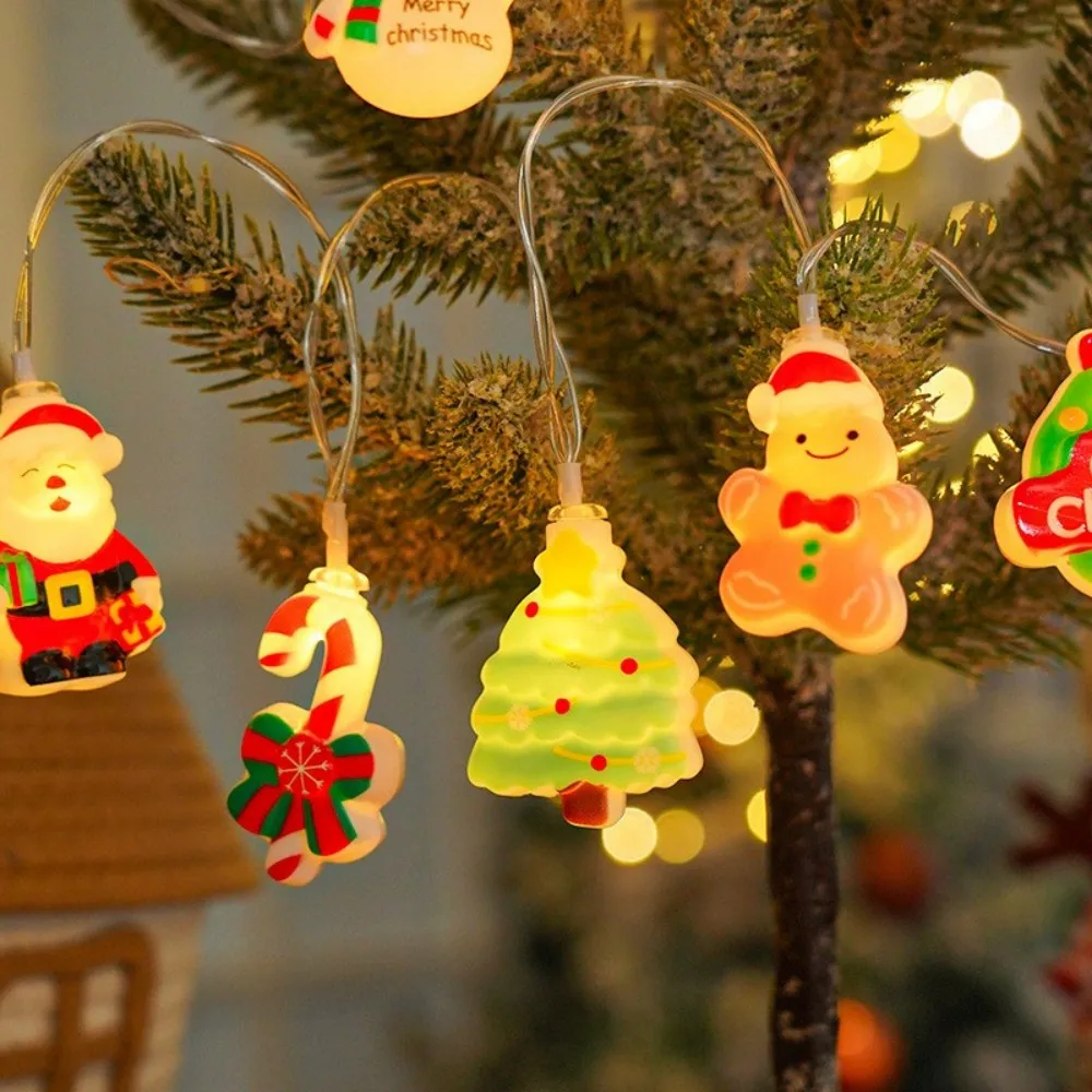 Christmas String Lights, Santa Claus Snowman Gingerbread Man Tree Candy Cane LED Fairy Lights for Bedroom Holiday Home Decor