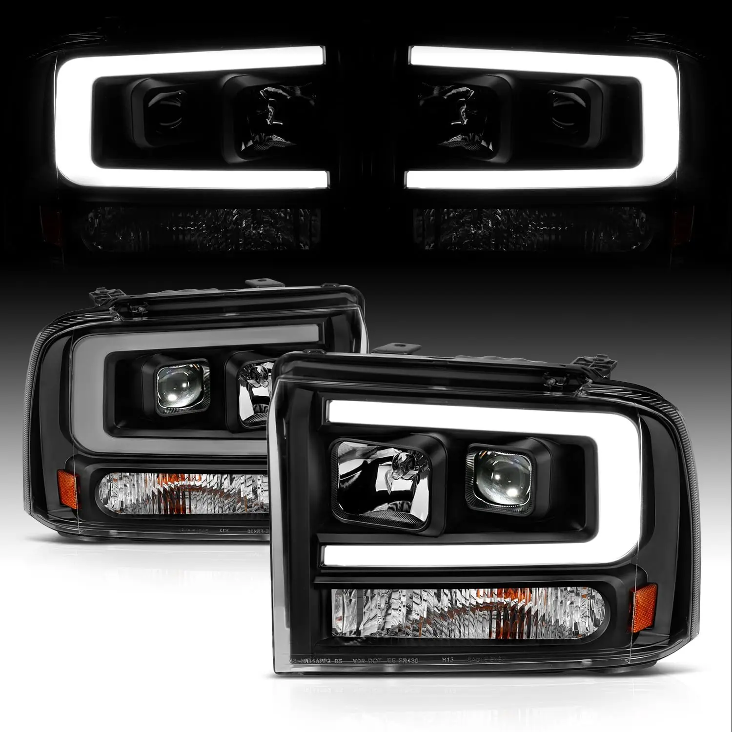 

для Ford F250 F350 F450 Superduty 2005-2007 гг. | 05 Экскурсионная светодиодная трубка C-типа, квадратный проектор, пара черных фар — для пассажиров и