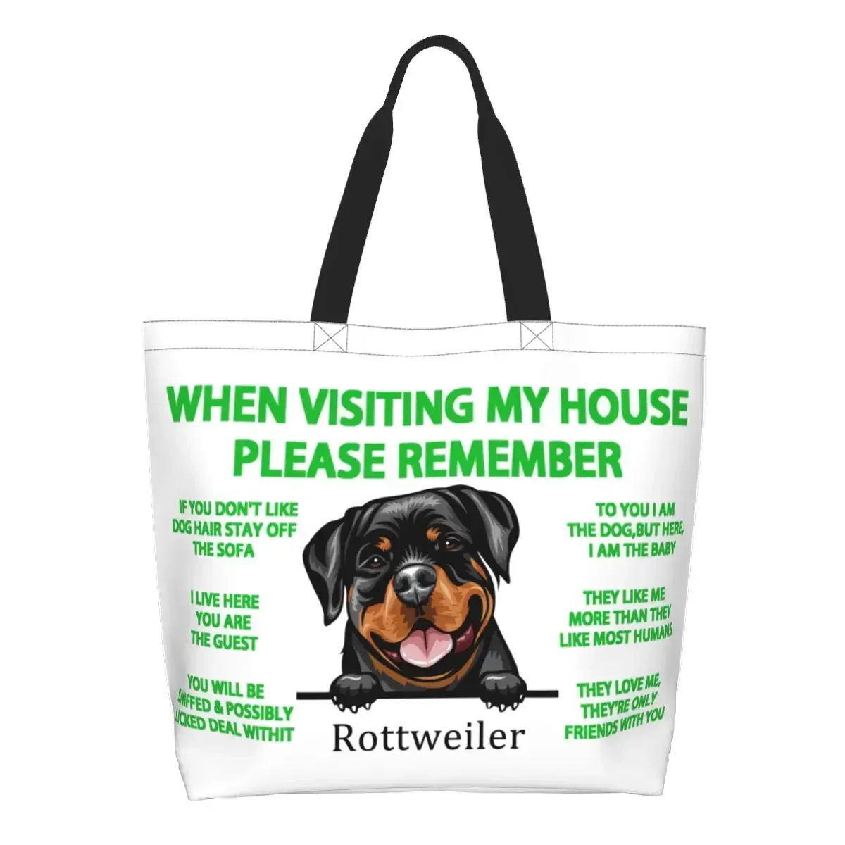 

Rottweiler Dog Groceries Shopping Bag Cute Printing Canvas Shopper Tote Shoulder Bag Large Capacity Durable Pet Animal Handbag
